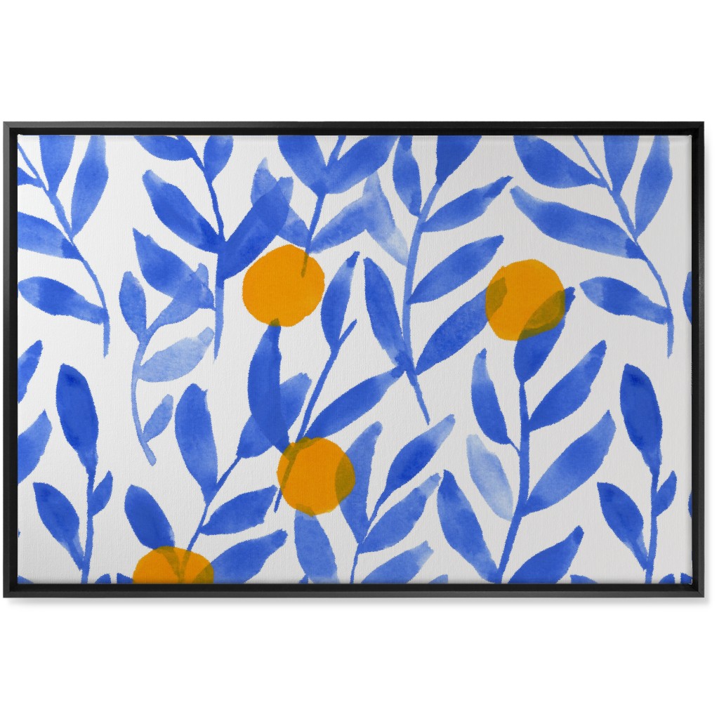 Modern Lemons Block - Blue and Orange Wall Art, Black, Single piece, Canvas, 24x36, Blue, True Blue