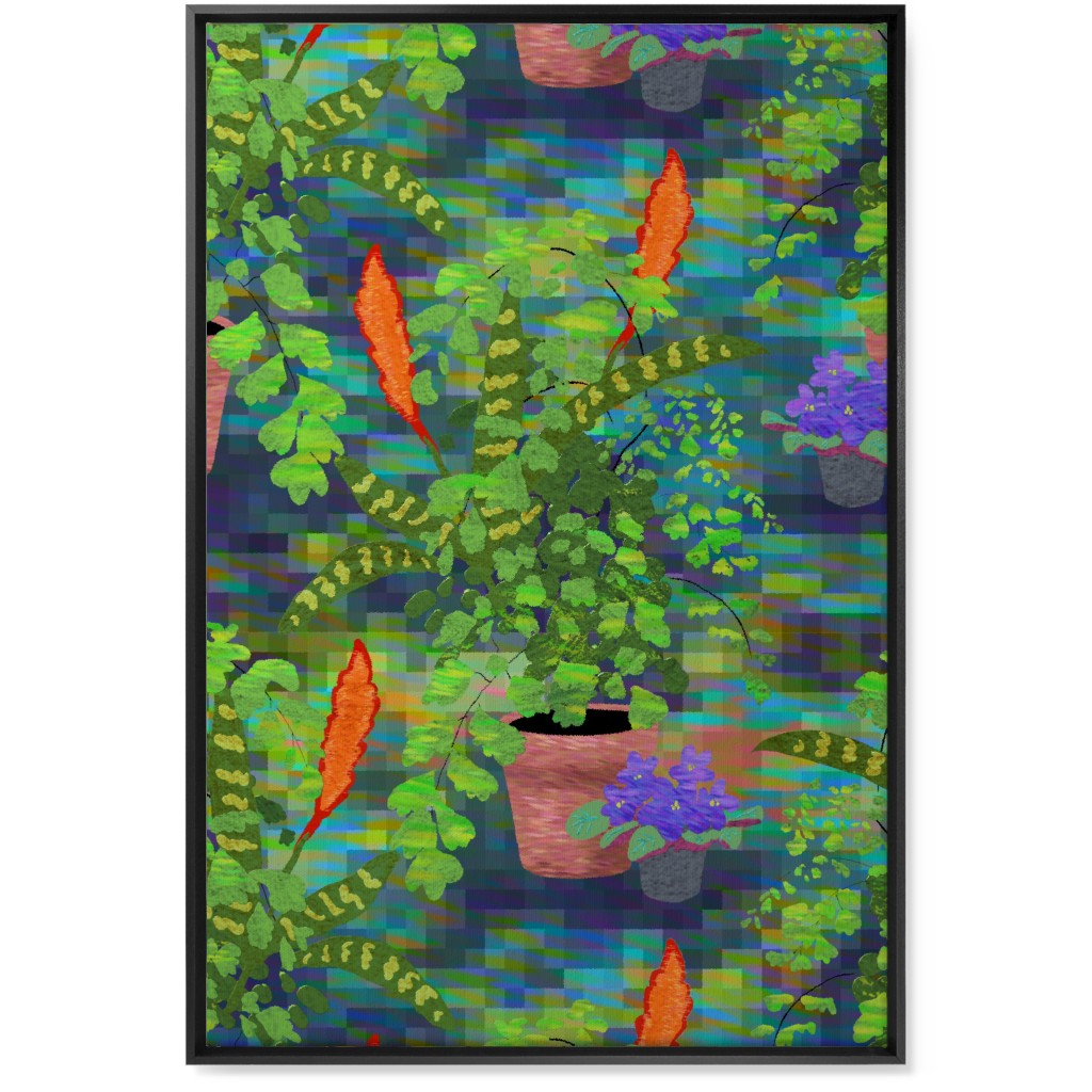 Impressionist Houseplants - Green Wall Art, Black, Single piece, Canvas, 24x36, Green