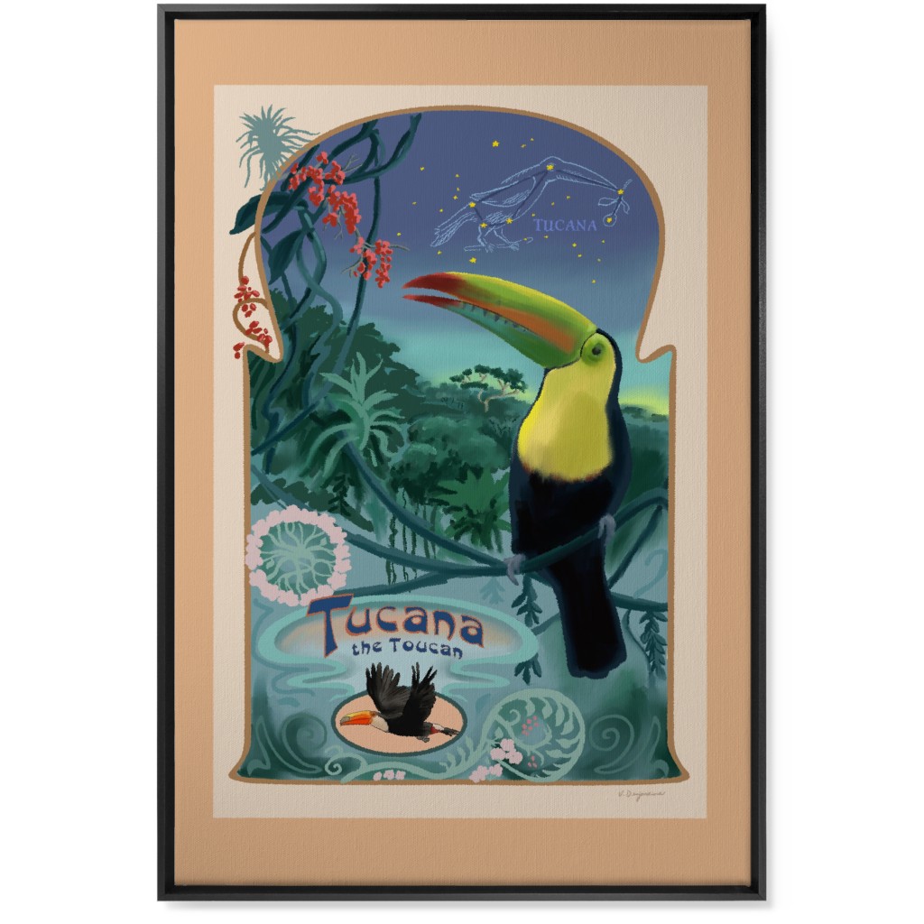 Art Nouveau Toucan Wall Art, Black, Single piece, Canvas, 24x36, Multicolor