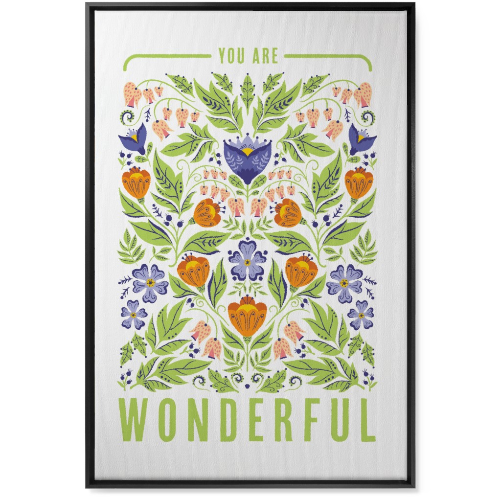 You Are Wonderful Floral - Green Wall Art, Black, Single piece, Canvas, 24x36, Green, Classic Green