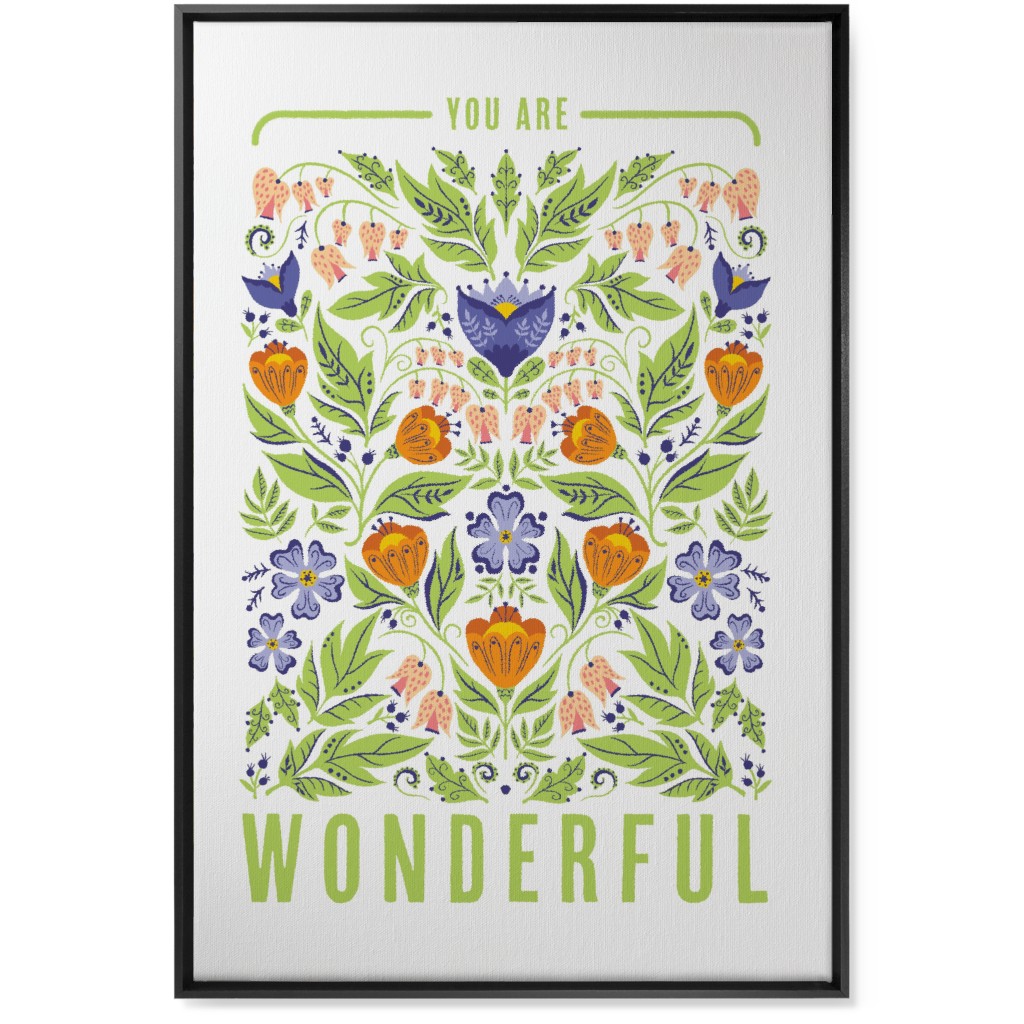 You Are Wonderful Floral - Green Wall Art, Black, Single piece, Canvas, 24x36, Green