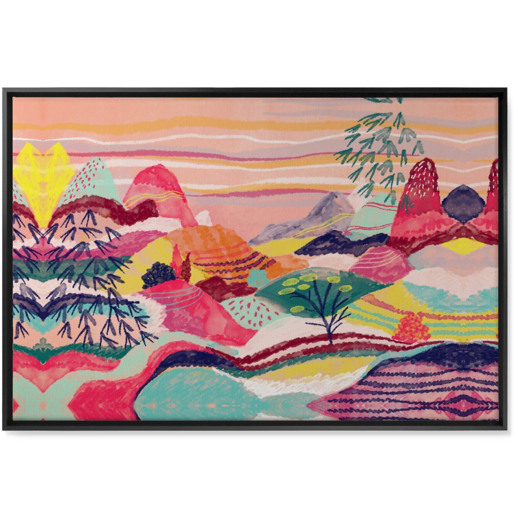 Dreamy Hills Abstract - Vibrant Wall Art, Black, Single piece, Canvas, 24x36, Multicolor