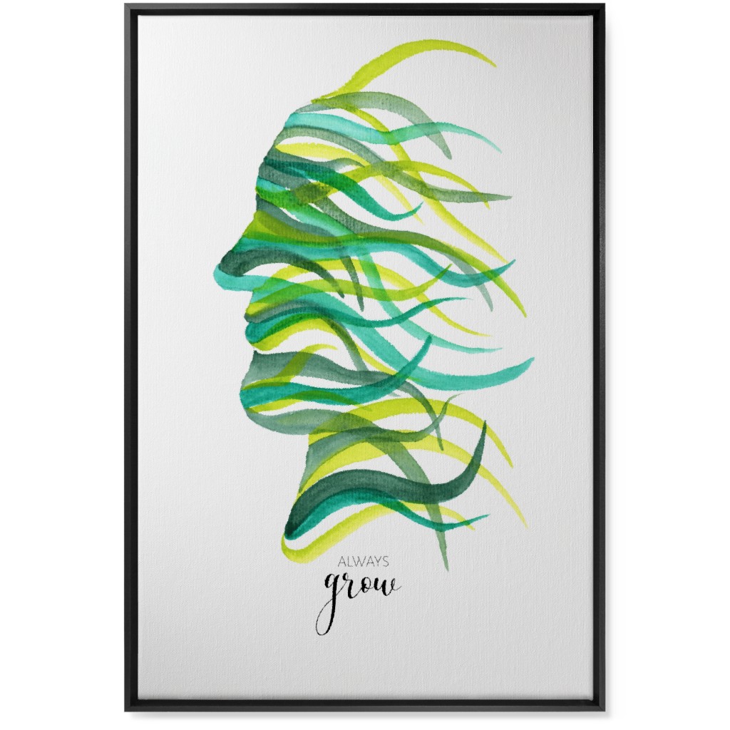 Always Grow - Green Wall Art, Black, Single piece, Canvas, 24x36, Green, Classic Green