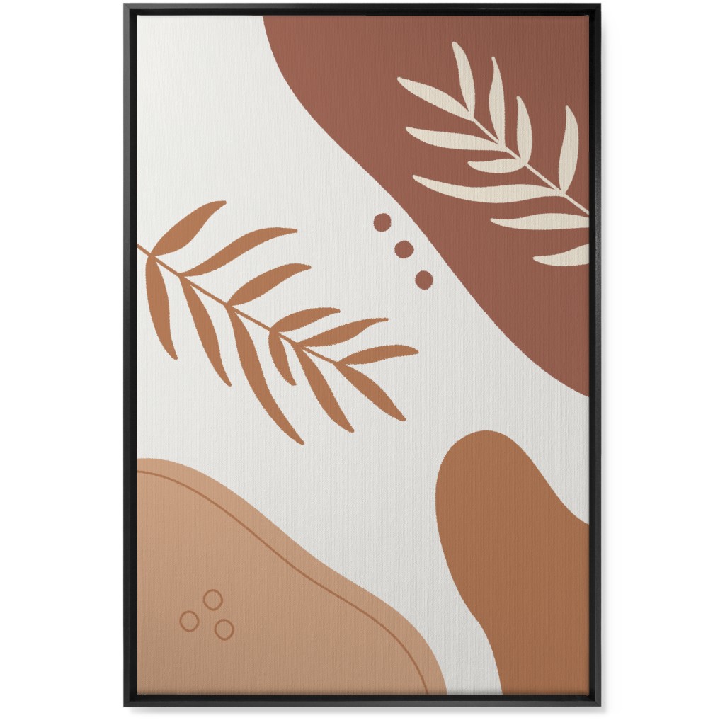 Fern Leaves and Abstract Shapes - Earth Tones Wall Art, Black, Single piece, Canvas, 24x36, Orange