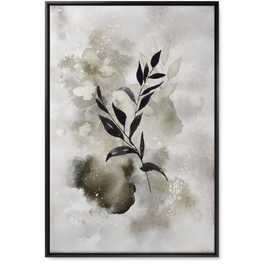 Watercolor Abstract Botanical Wall Art, Black, Single piece, Canvas, 24x36, Gray