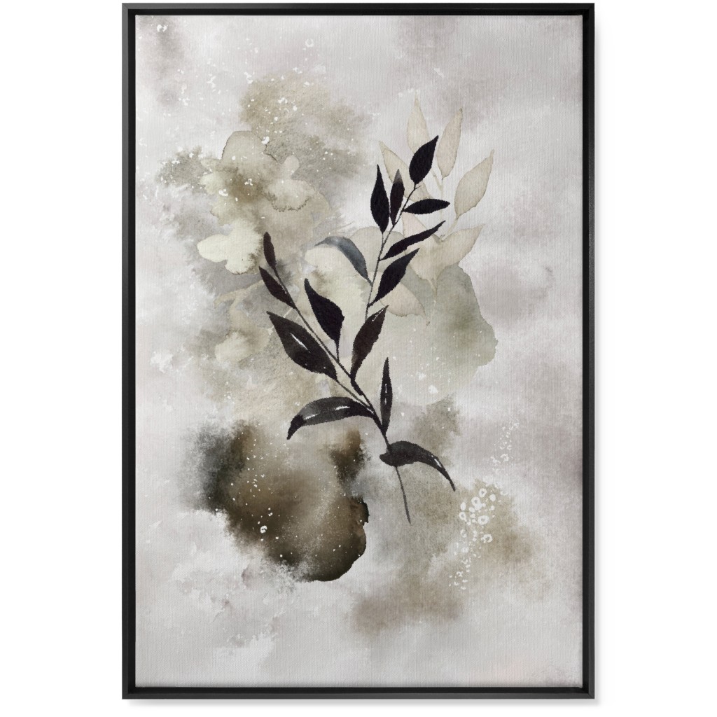 Watercolor Abstract Botanical Wall Art, Black, Single piece, Canvas, 24x36, Gray, Ash