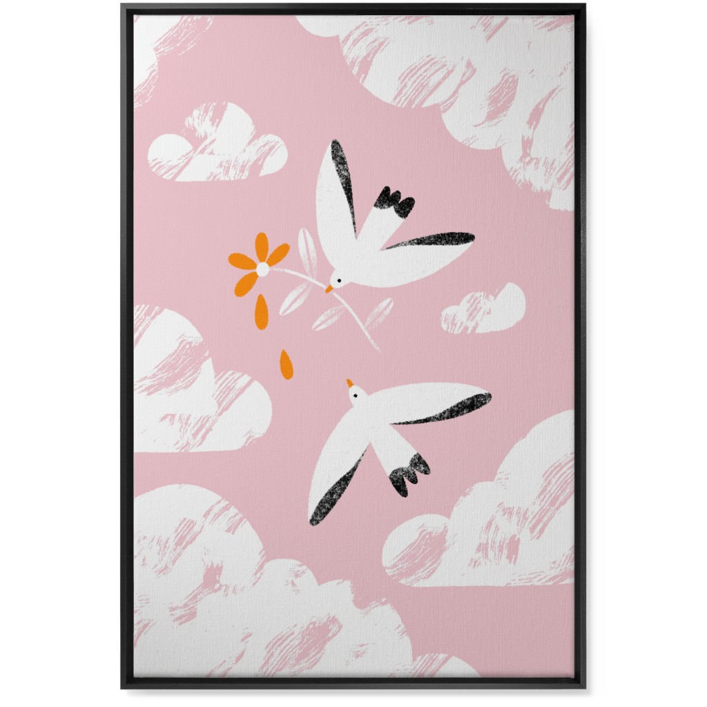 Two Birds in the Pink Sky Wall Art, Black, Single piece, Canvas, 24x36, Pink, Bright Pink