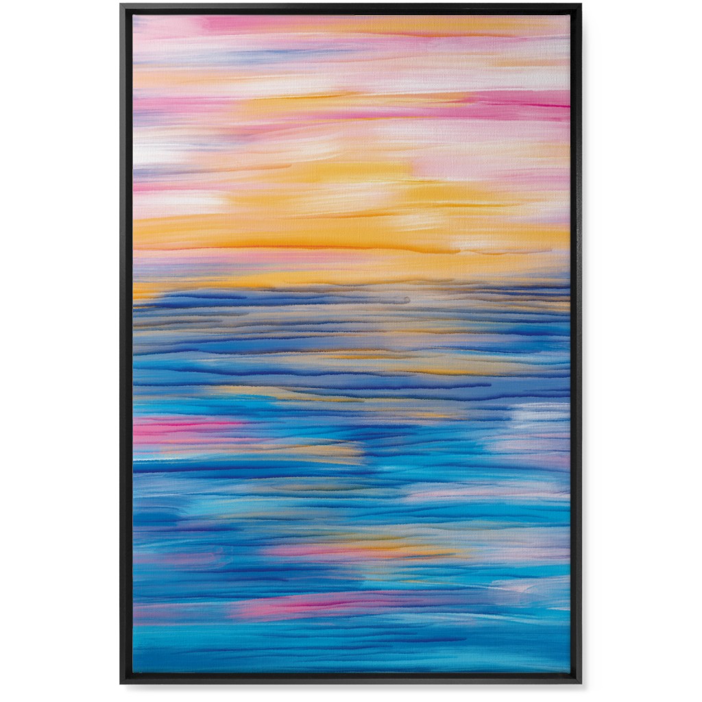 Abstract Sunset Over Water - Multi Wall Art, Black, Single piece, Canvas, 24x36, Multicolor