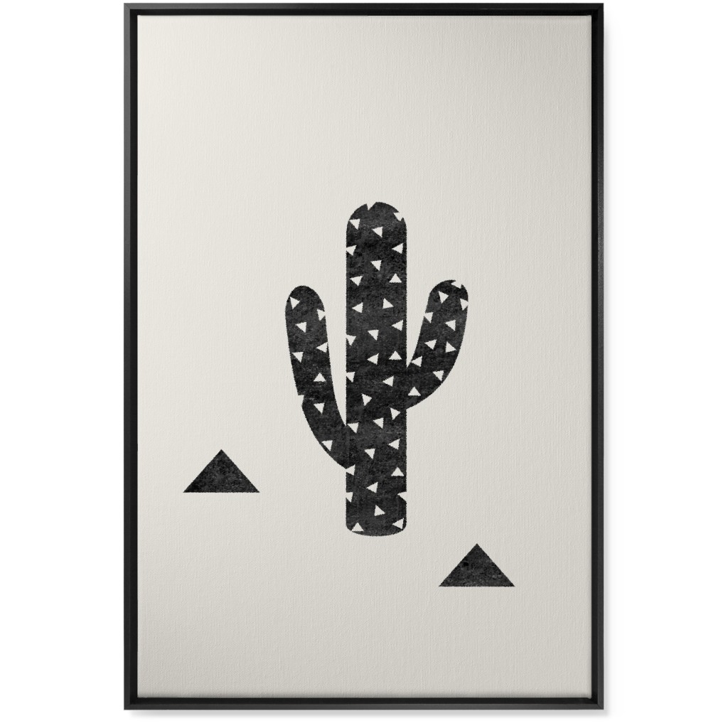 Cactus - Black and White Wall Art, Black, Single piece, Canvas, 24x36, Beige, Pearl