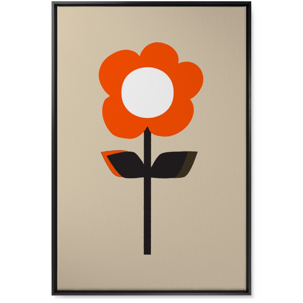 Retro Flower Wall Art, Black, Single piece, Canvas, 24x36, Red, Coral