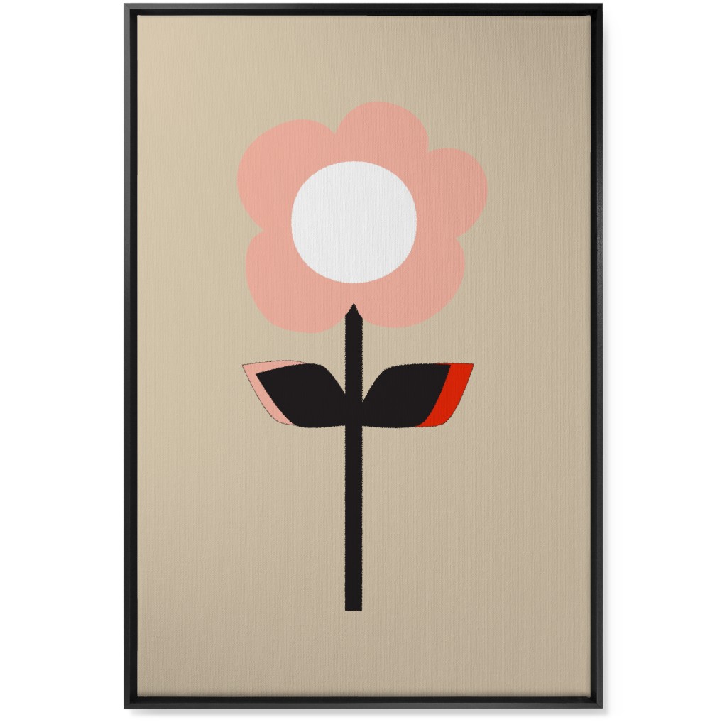 Retro Flower Wall Art, Black, Single piece, Canvas, 24x36, Pink