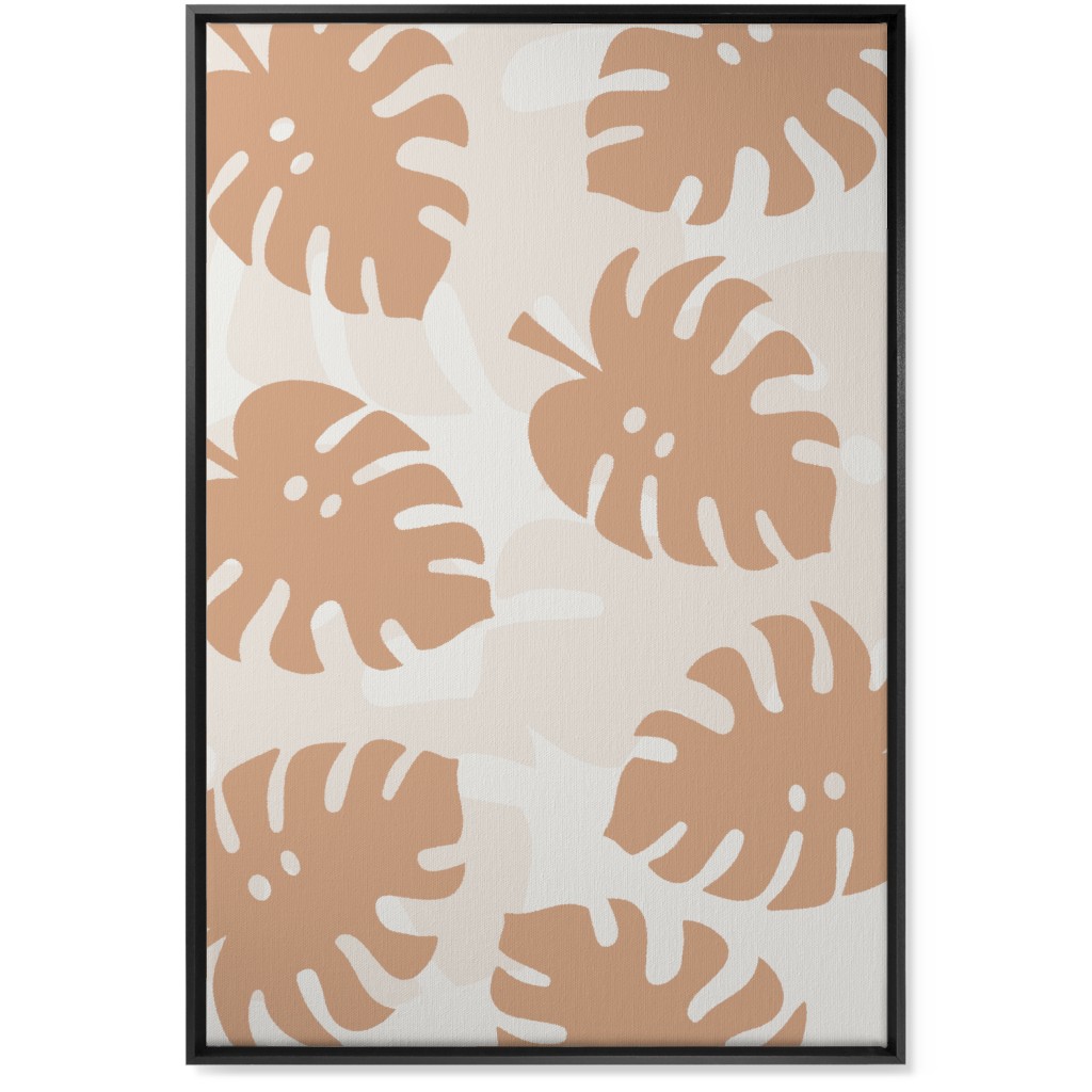 Monstera Leaves in Earth Tones Wall Art, Black, Single piece, Canvas, 24x36, Orange