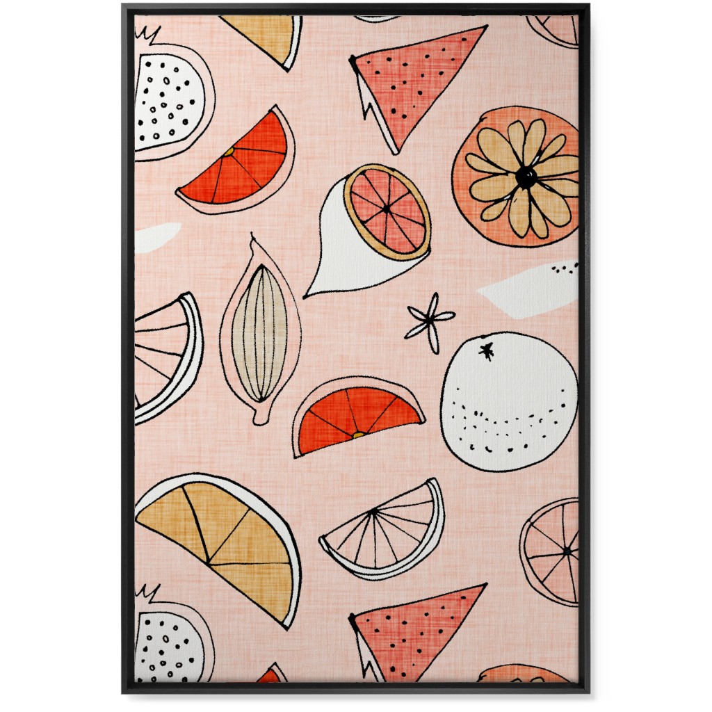 Pop Mod Fruits - Pink Wall Art, Black, Single piece, Canvas, 24x36, Pink, Bright Pink