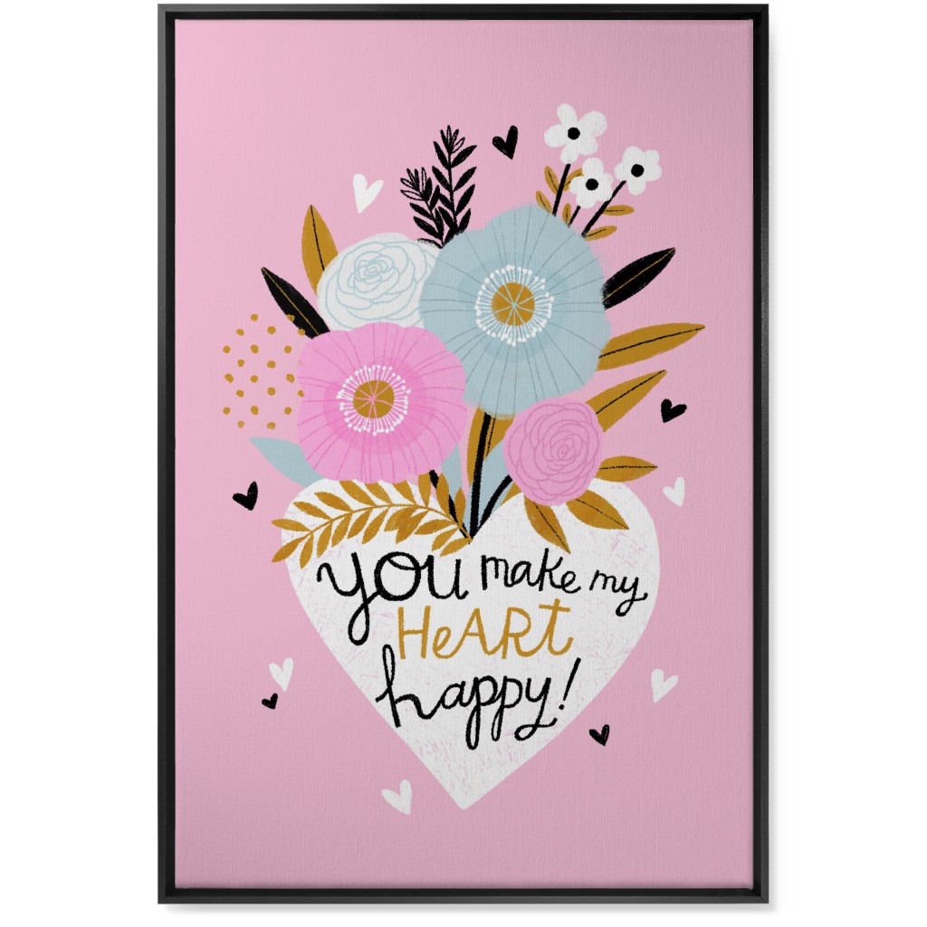 You Make My Heart Happy - Pink Wall Art, Black, Single piece, Canvas, 24x36, Pink