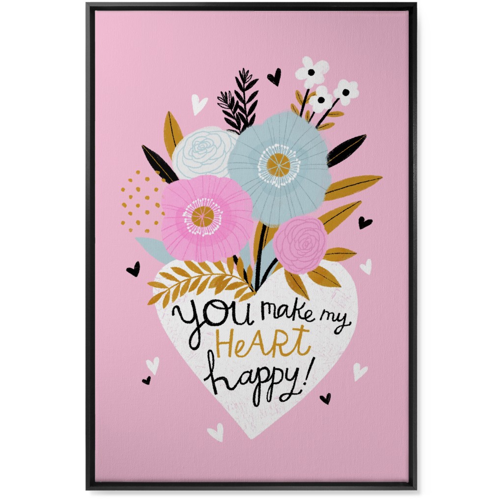 You Make My Heart Happy - Pink Wall Art, Black, Single piece, Canvas, 24x36, Pink, Bright Pink