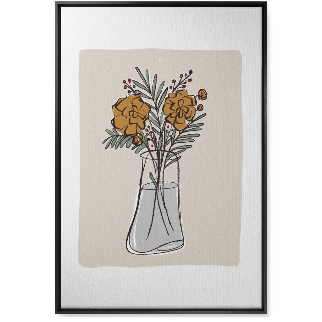 Bouquet Study - Yellow on Beige Wall Art, Black, Single piece, Canvas, 24x36, Beige, Pearl