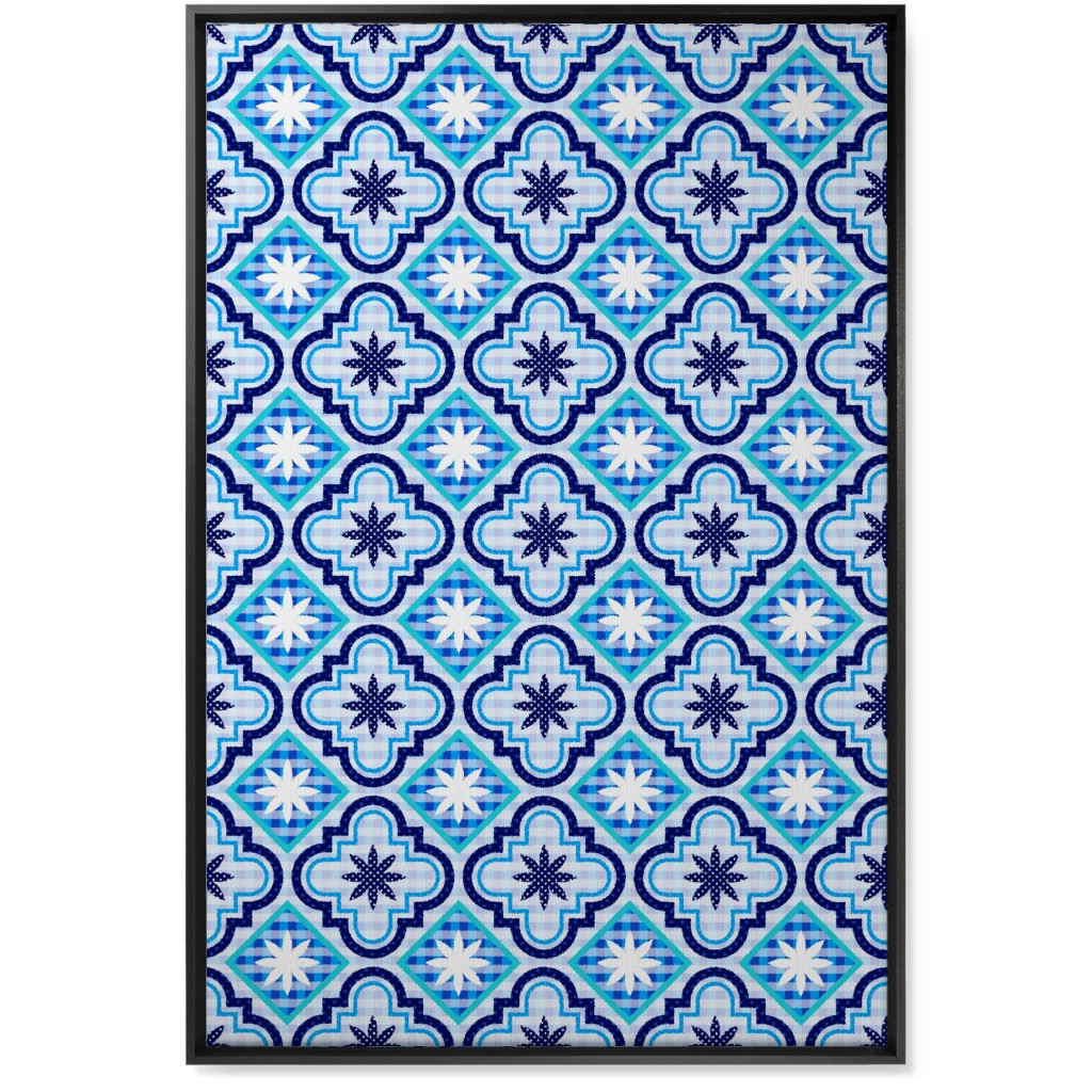 Tile Patchwork - Blue Wall Art, Black, Single piece, Canvas, 24x36, Blue, True Blue