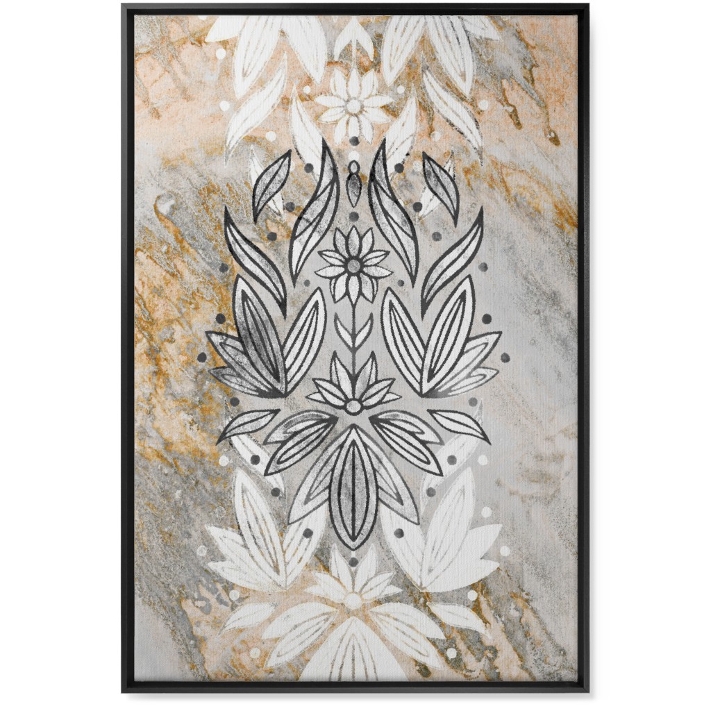 Floral Art Deco Marble Wall Art, Black, Single piece, Canvas, 24x36, Gray
