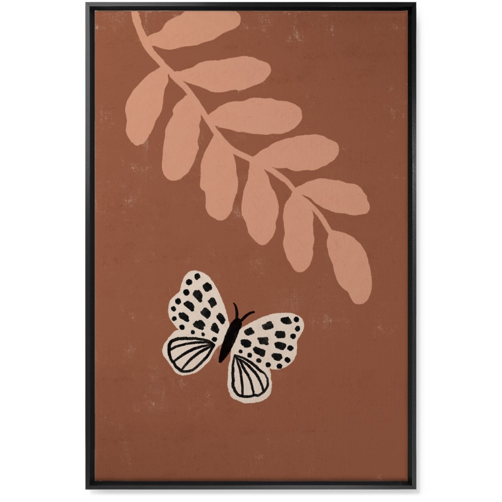 Butterfly and Leaves - Warm Wall Art, Black, Single piece, Canvas, 24x36, Brown, Brown