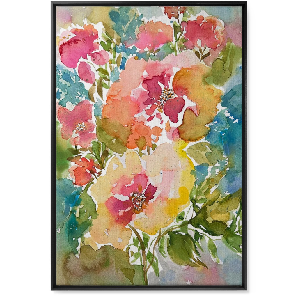 Summer Floral Mart - Multi Wall Art, Black, Single piece, Canvas, 24x36, Multicolor