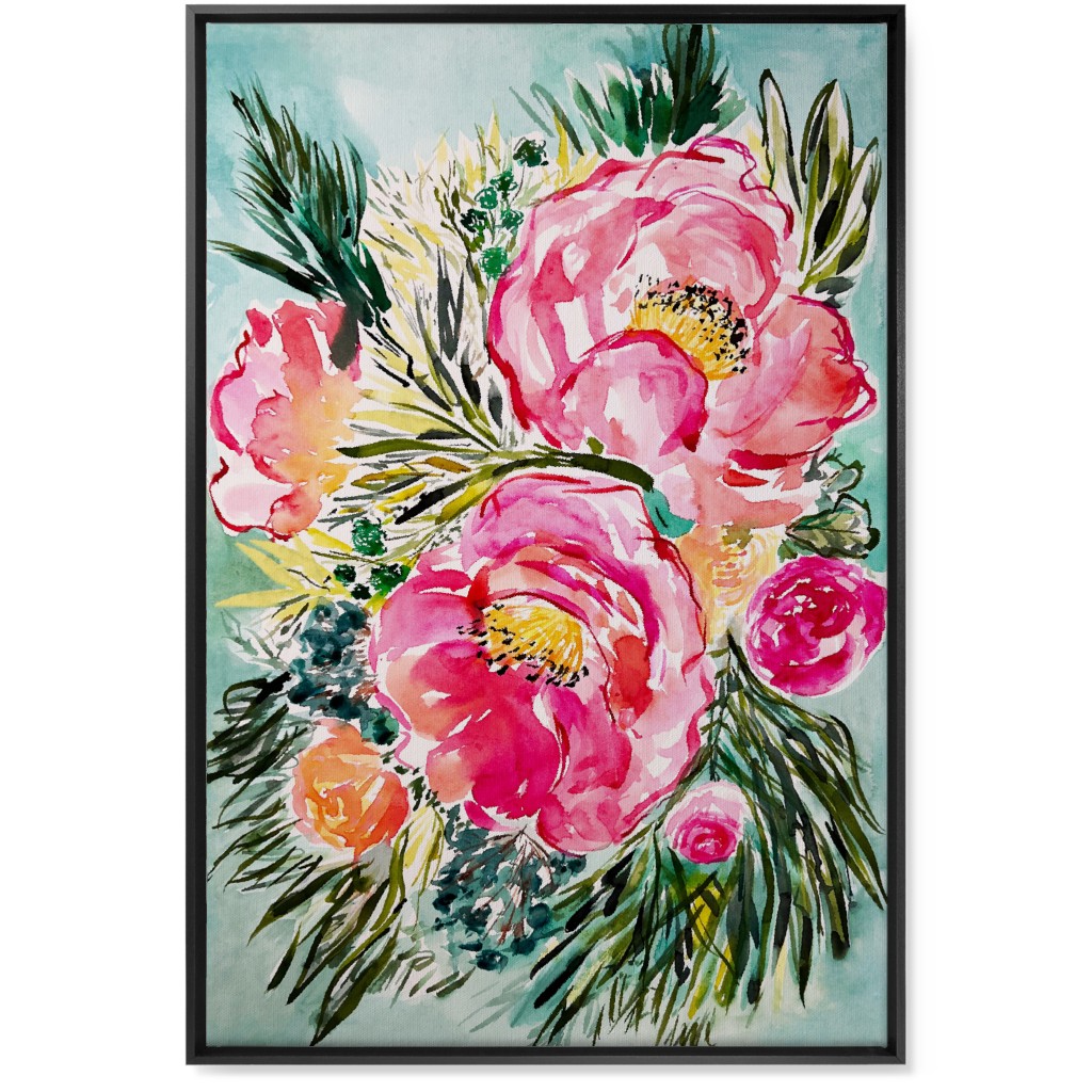 Aria Floral - Pink Wall Art, Black, Single piece, Canvas, 24x36, Pink
