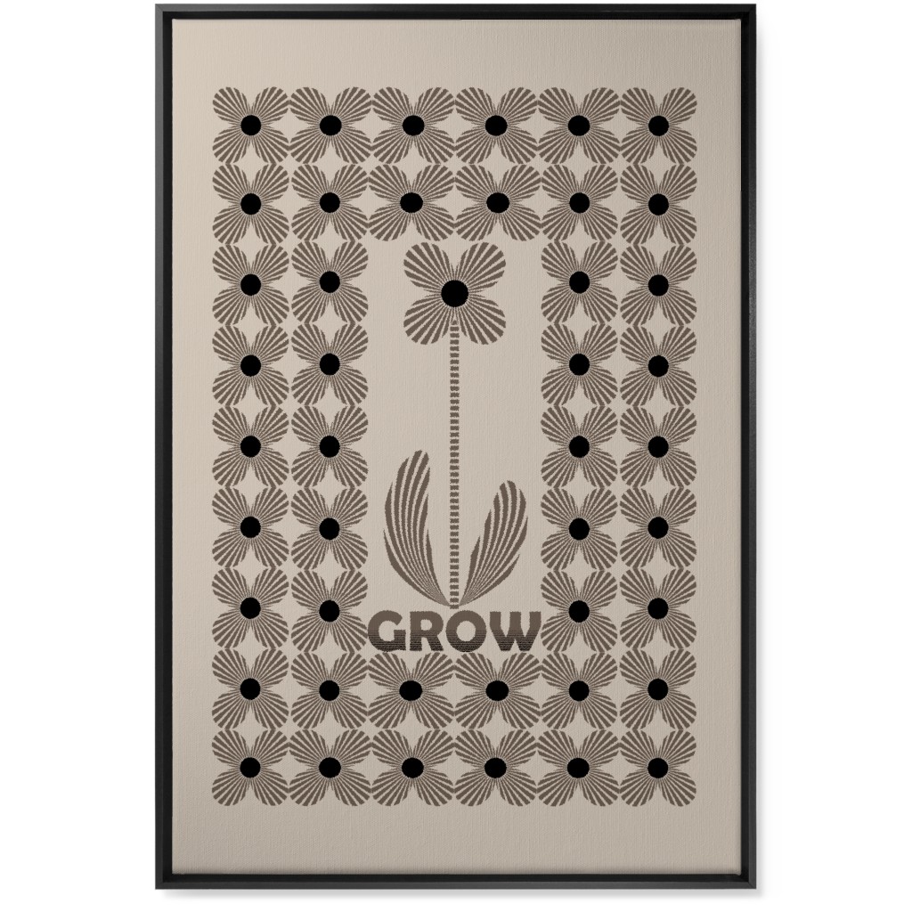 Grow Modern Flower - Beige and Black Wall Art, Black, Single piece, Canvas, 24x36, Beige