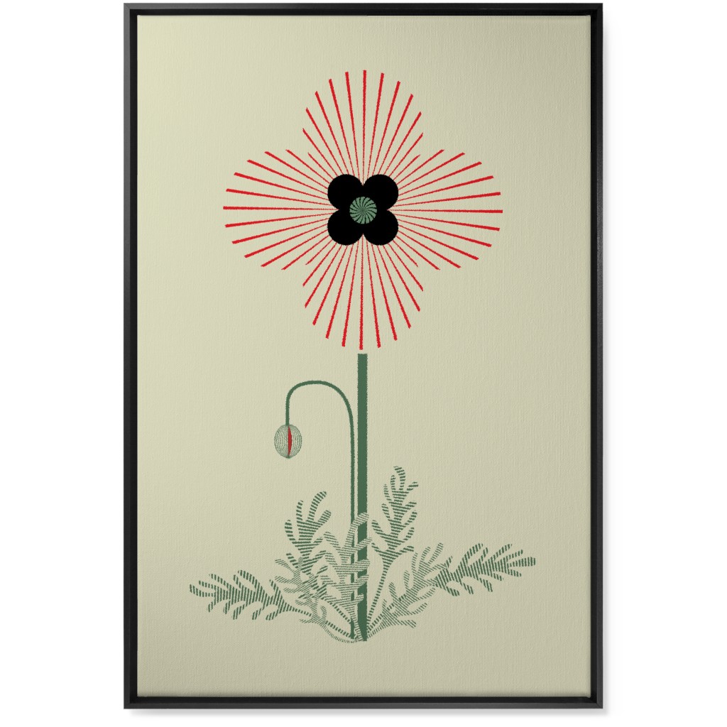 Abstract Poppy Flower - Red on Beige Wall Art, Black, Single piece, Canvas, 24x36, Red, Red