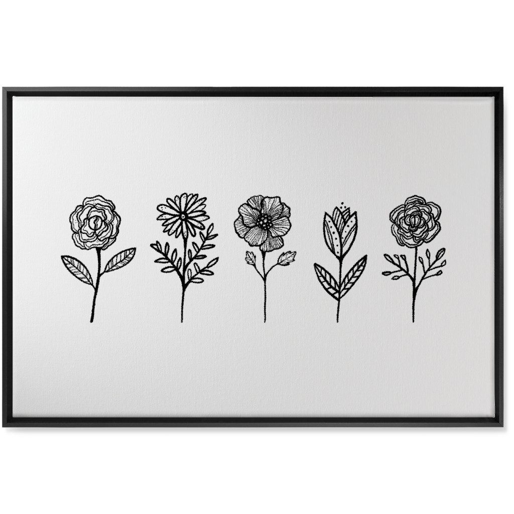 Floral Studies - Black and White Wall Art, Black, Single piece, Canvas, 24x36, White