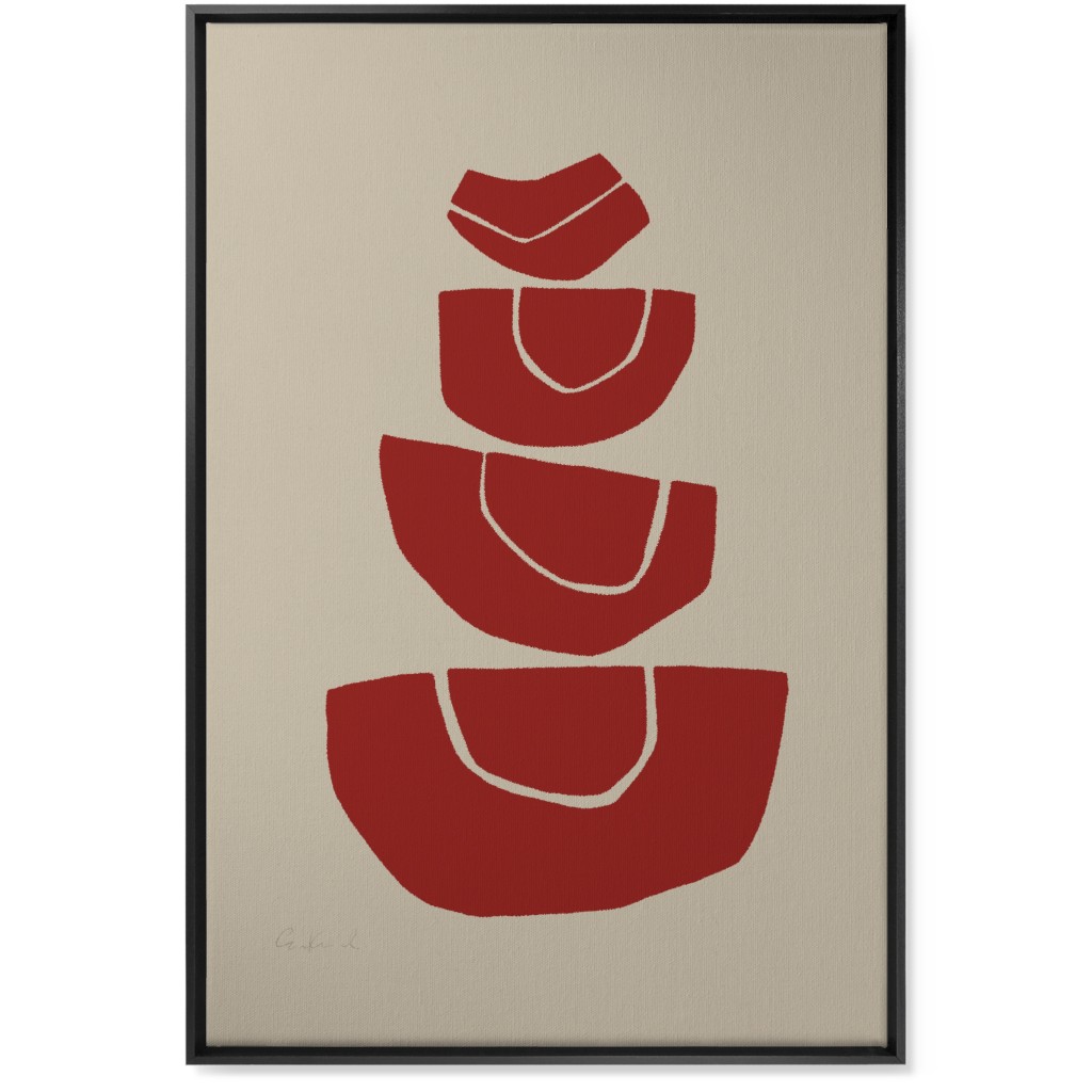 Geometric Stack Abstract Wall Art, Black, Single piece, Canvas, 24x36, Red