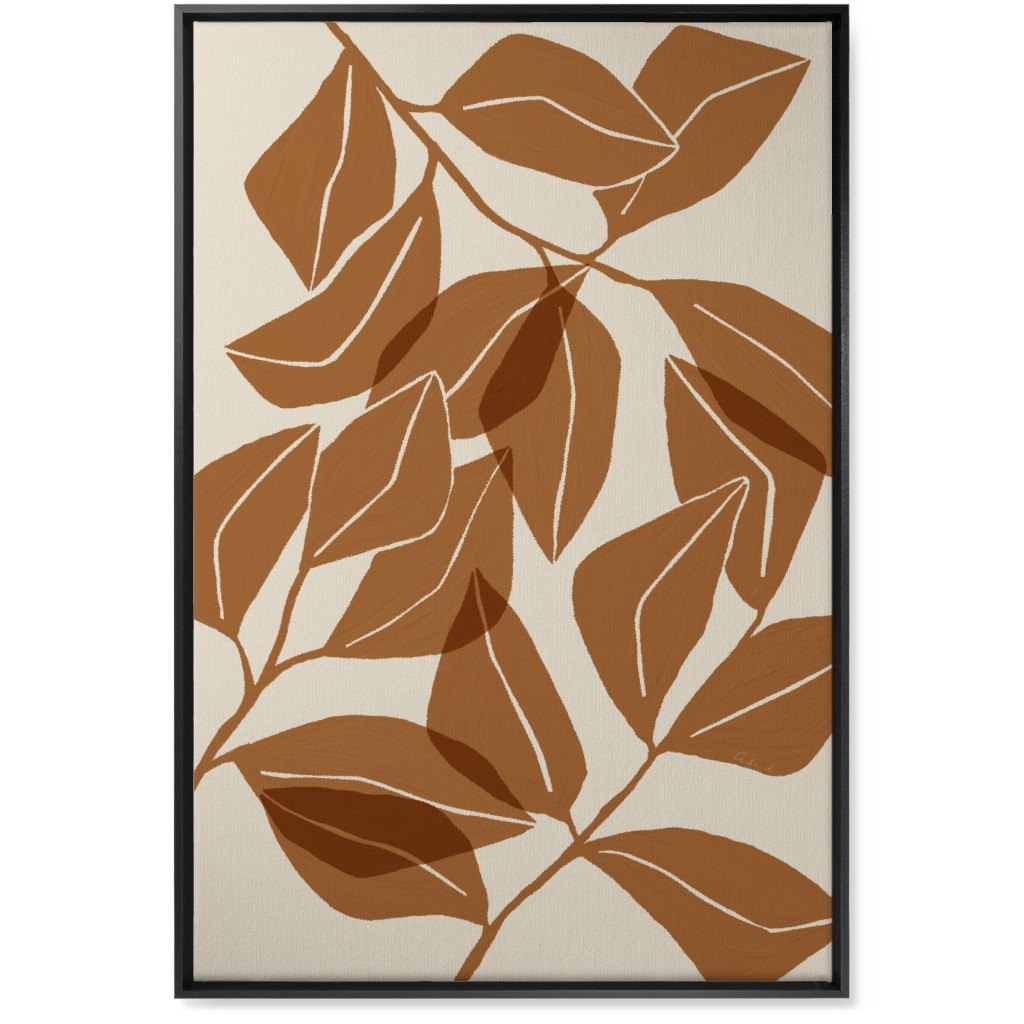Botanical Ficus Leaves Wall Art, Black, Single piece, Canvas, 24x36, Orange, Earth