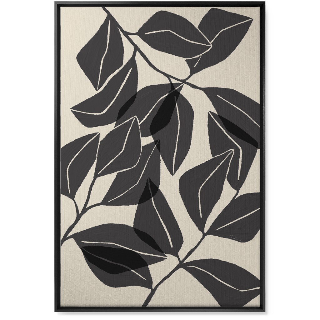 Botanical Ficus Leaves Wall Art, Black, Single piece, Canvas, 24x36, Gray