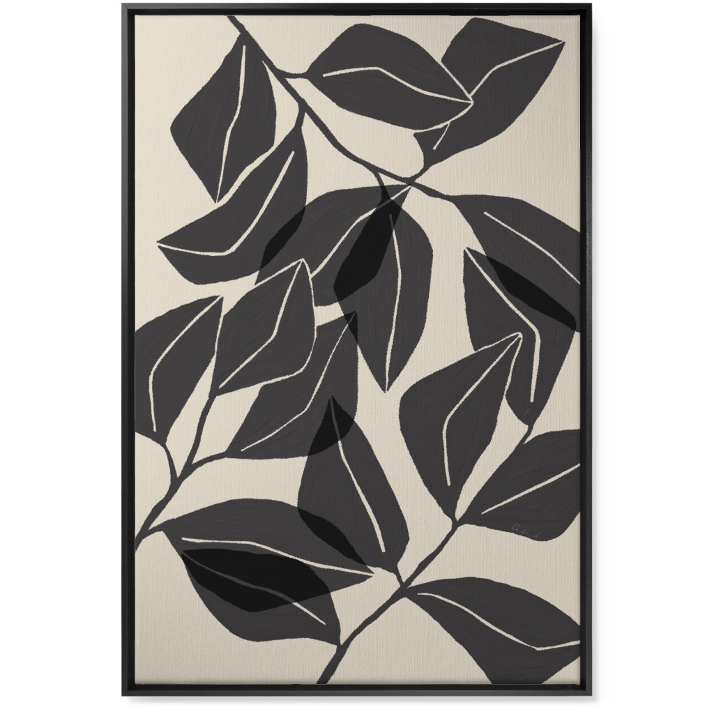 Botanical Ficus Leaves Wall Art, Black, Single piece, Canvas, 24x36, Gray, Gray