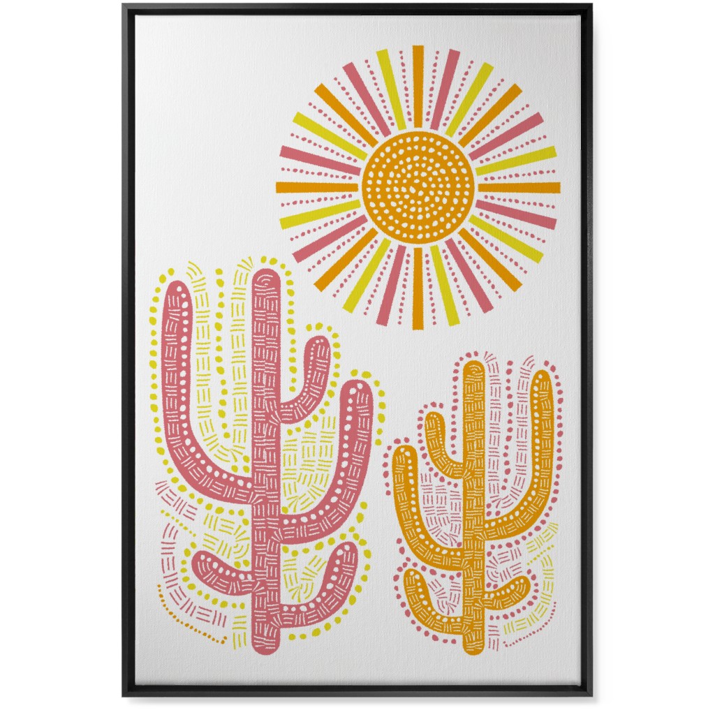 Boho Cactus and Sunny Summer - Warm Wall Art, Black, Single piece, Canvas, 24x36, Multicolor