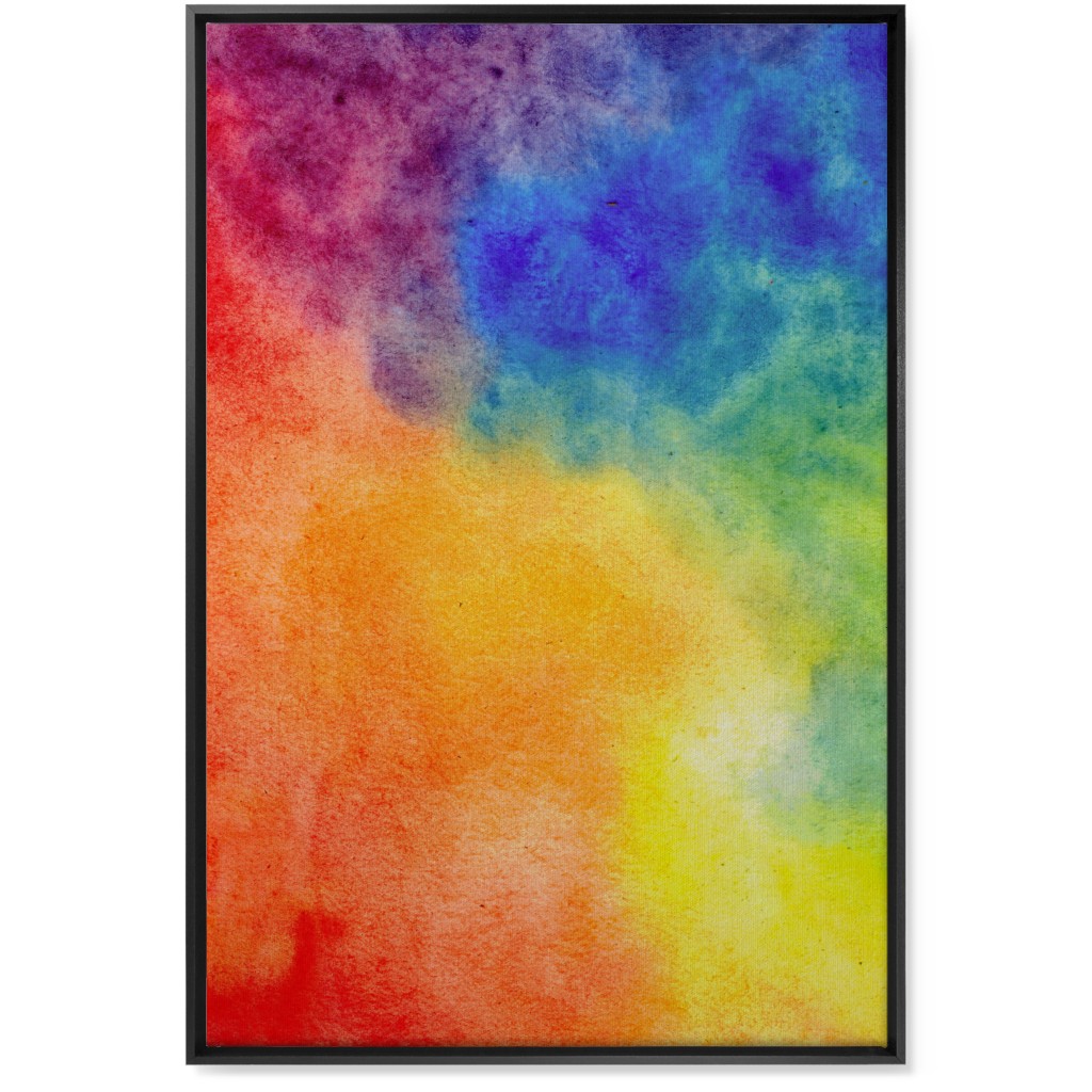 Watercolor Rainbow Abstract - Multi Wall Art, Black, Single piece, Canvas, 24x36, Multicolor