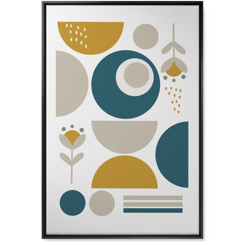 Abstract Floral - Yellow and Blue Wall Art, Black, Single piece, Canvas, 24x36, Multicolor