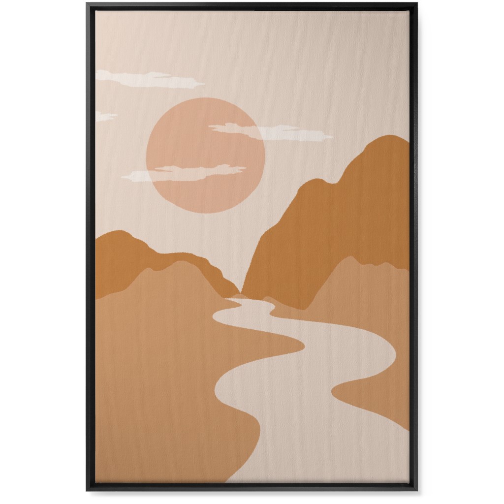 Abstract Mountain River Landscape - Neutral Wall Art, Black, Single piece, Canvas, 24x36, Orange