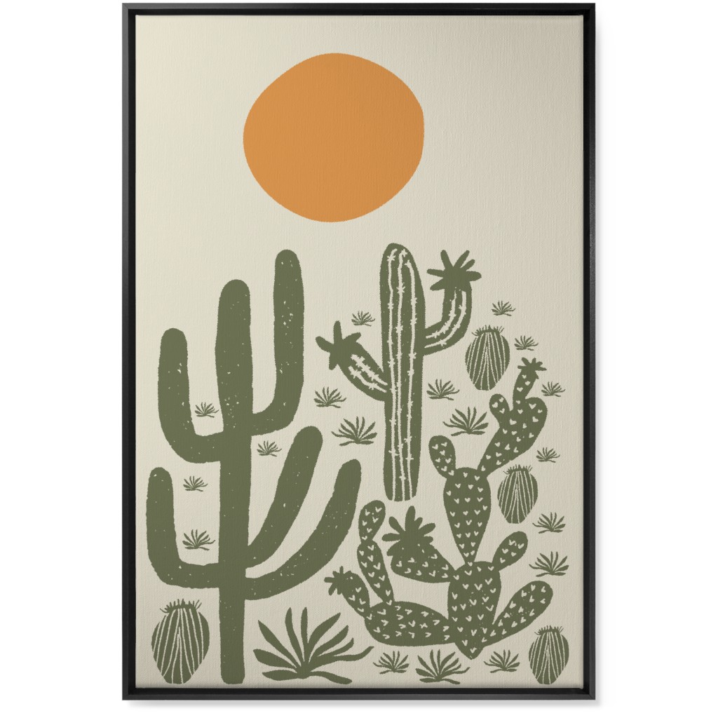 Cactus - Earth Tones Wall Art, Black, Single piece, Canvas, 24x36, Beige, Pearl