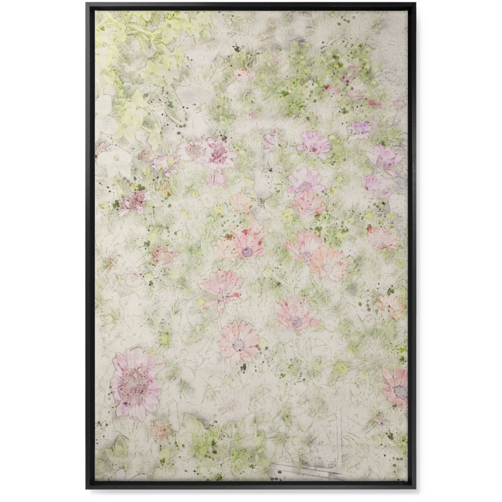 Watercolor Floral - Beige and Pink Wall Art, Black, Single piece, Canvas, 24x36, Beige