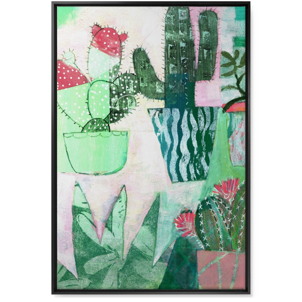 Cactus Collage - Green Wall Art, Black, Single piece, Canvas, 24x36, Green, Classic Green