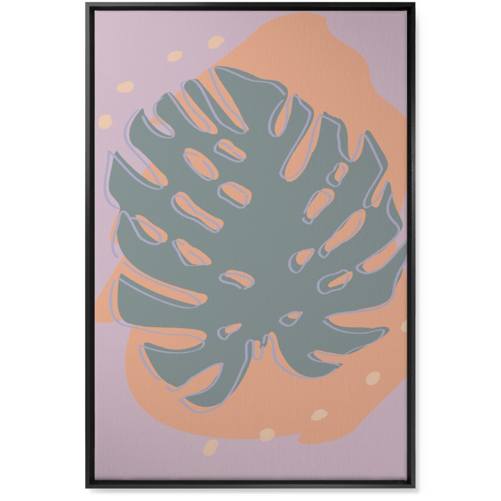 Modern Monstera Leaf - Green and Purple Wall Art, Black, Single piece, Canvas, 24x36, Green, Classic Green