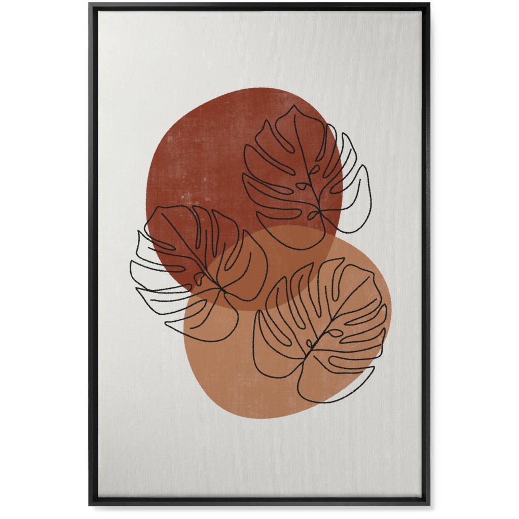 Abstract Monstera Leaves - Terracotta and Ivory Wall Art, Black, Single piece, Canvas, 24x36, Brown