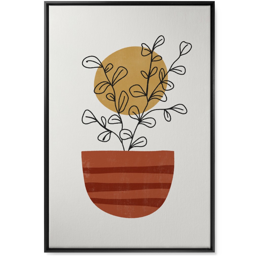 Abstract Flower Pot - Terracotta and Ivory Wall Art, Black, Single piece, Canvas, 24x36, Brown