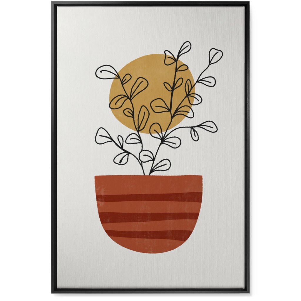 Abstract Flower Pot - Terracotta and Ivory Wall Art, Black, Single piece, Canvas, 24x36, Brown, Brown