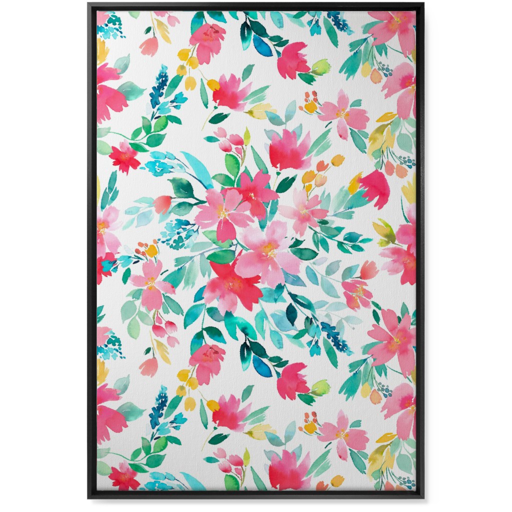 Summer Fresh Flowers - Multi Wall Art, Black, Single piece, Canvas, 24x36, Pink