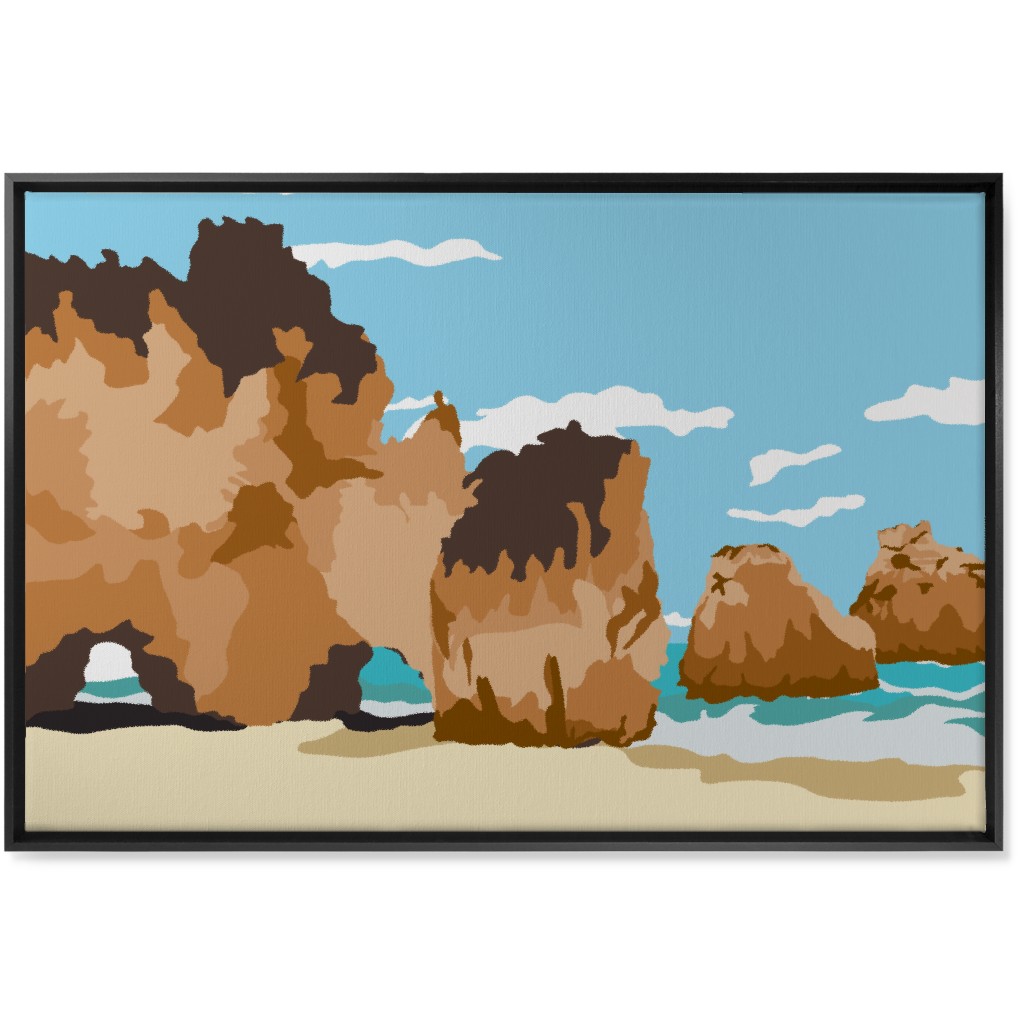 Minimalist Mediterranean Beach Cov Wall Art, Black, Single piece, Canvas, 24x36, Multicolor
