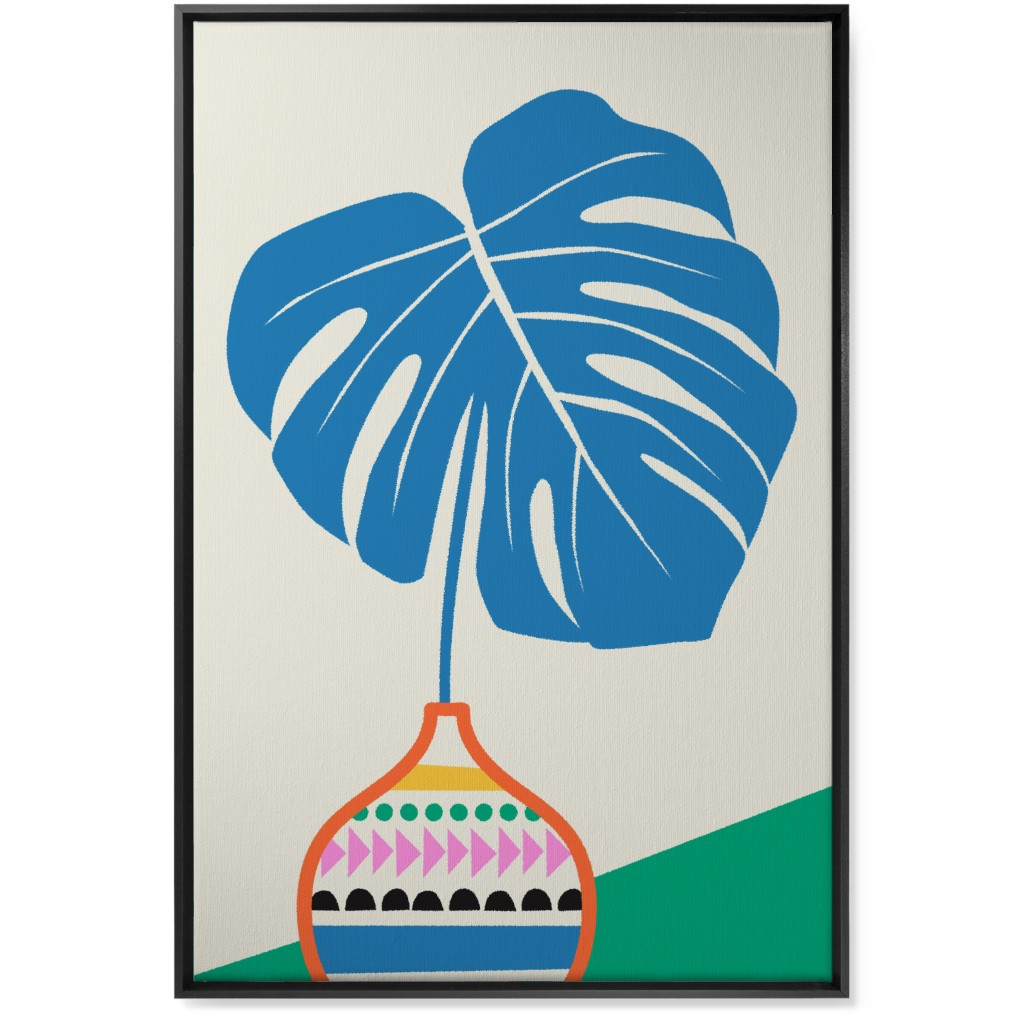 Monstera Leaf in Vase - Multi Wall Art, Black, Single piece, Canvas, 24x36, Multicolor
