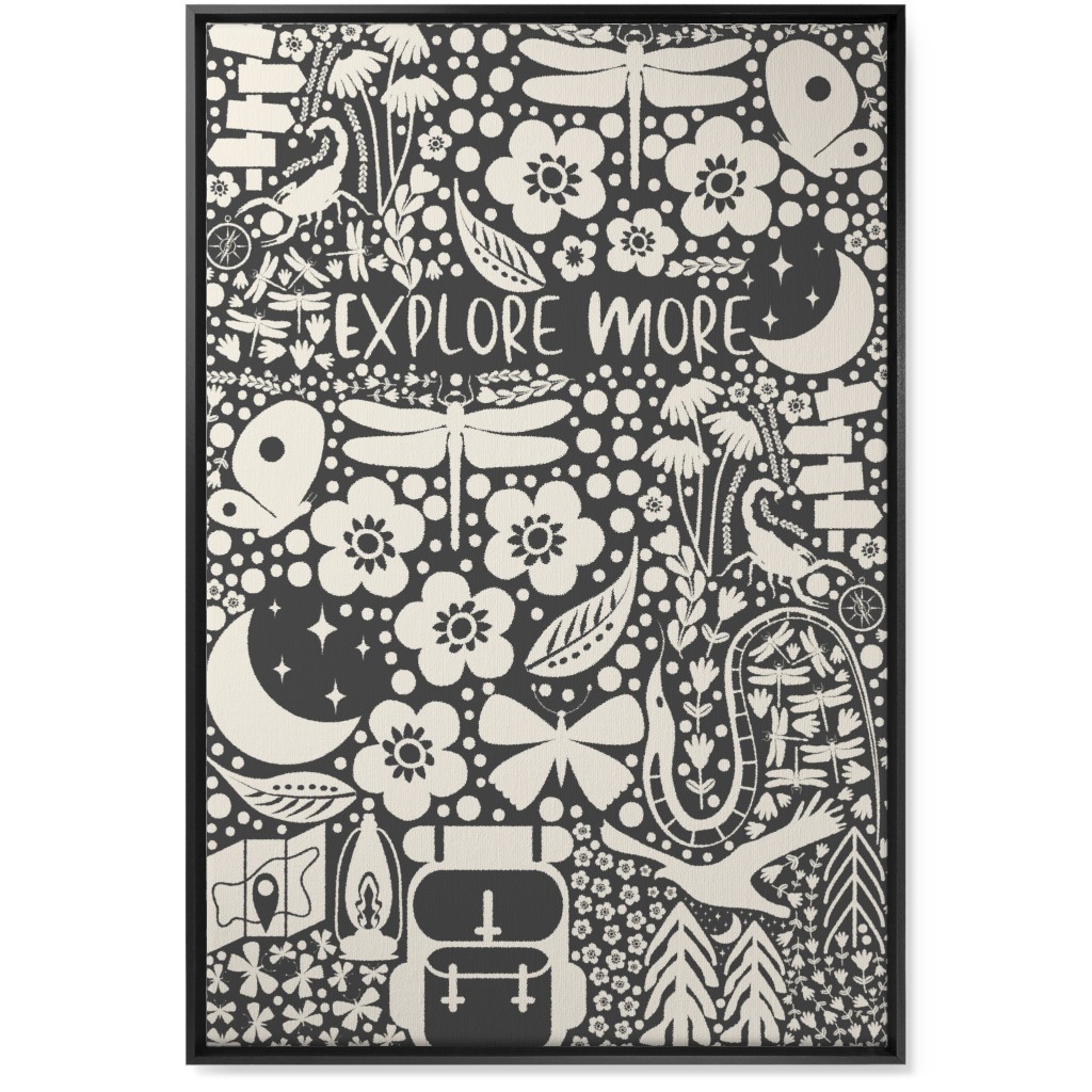 Explore More, Adventure - Black and White Wall Art, Black, Single piece, Canvas, 24x36, Black, Black