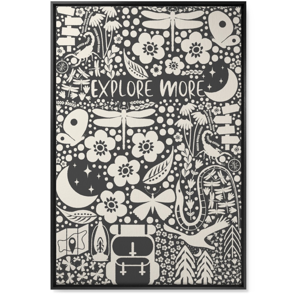 Explore More, Adventure - Black and White Wall Art, Black, Single piece, Canvas, 24x36, Black