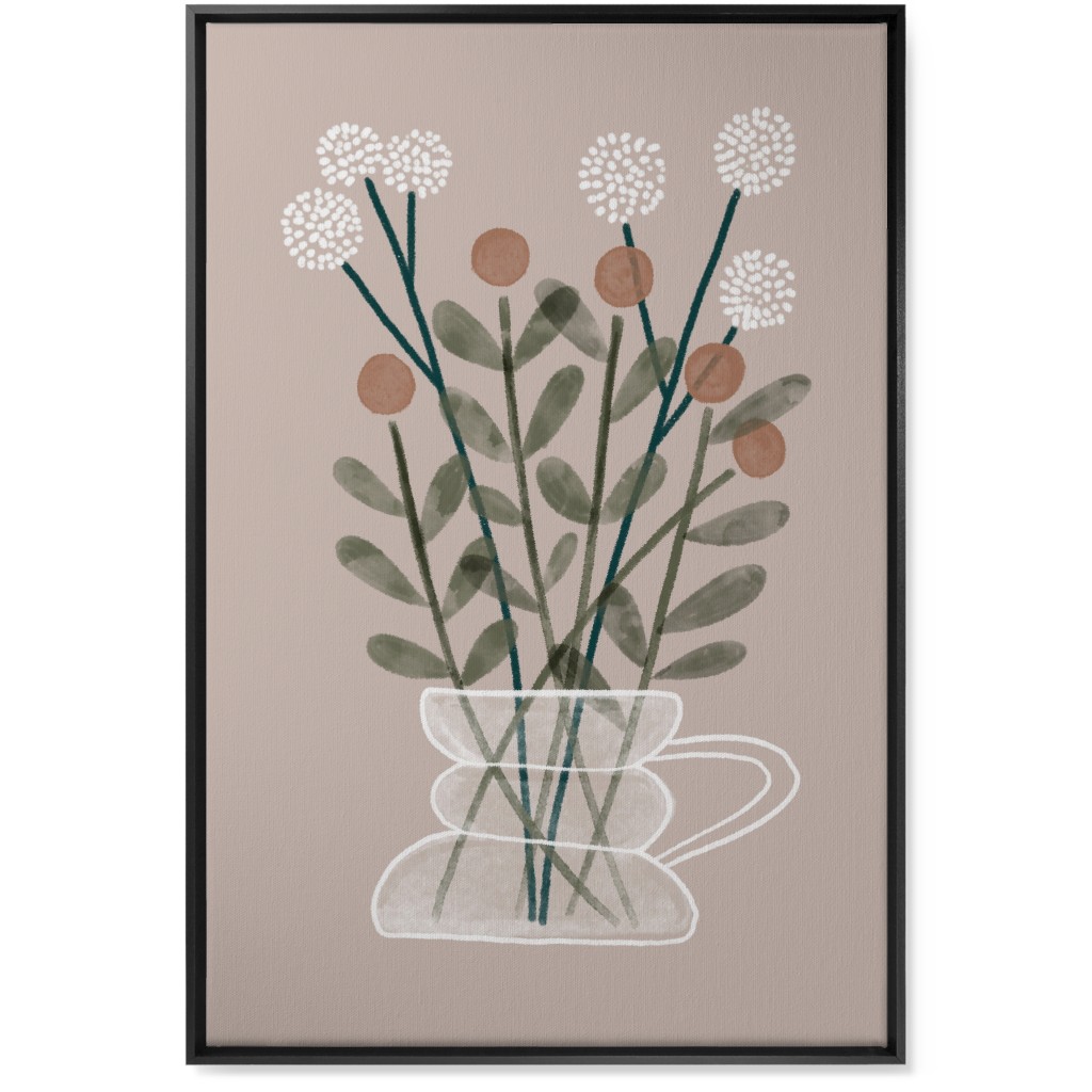 Coffee Pot Plants - Beige Wall Art, Black, Single piece, Canvas, 24x36, Beige