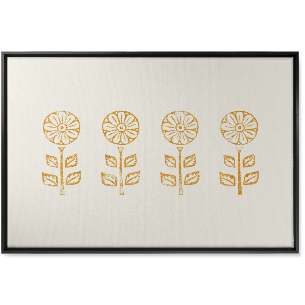 Floral Block Print Ii Wall Art, Black, Single piece, Canvas, 24x36, Yellow